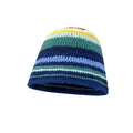 andmade color block knit bucket hat with striped pattern in blue and green