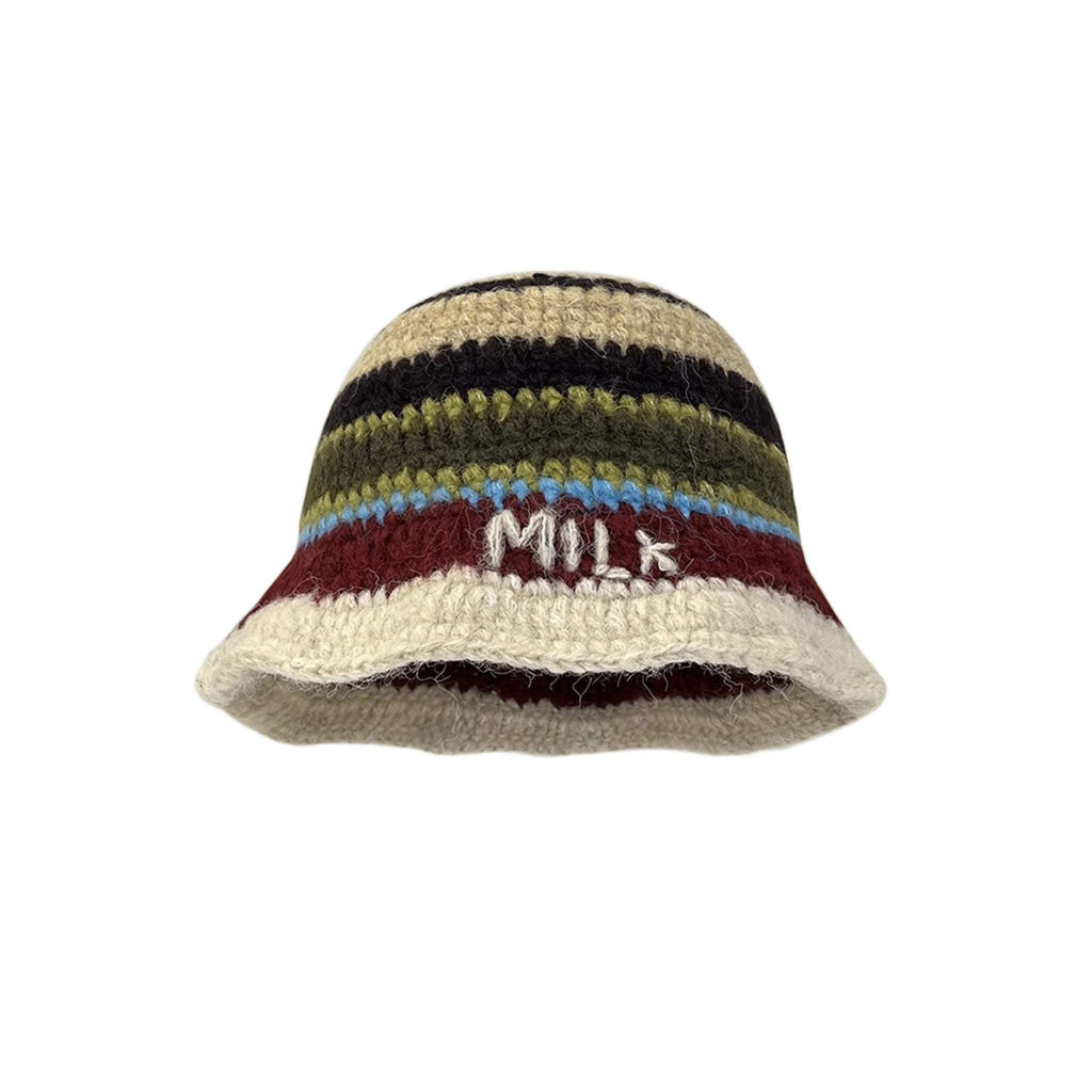 beige red neutral striped knit fisherman hat for fall and winter outfits 