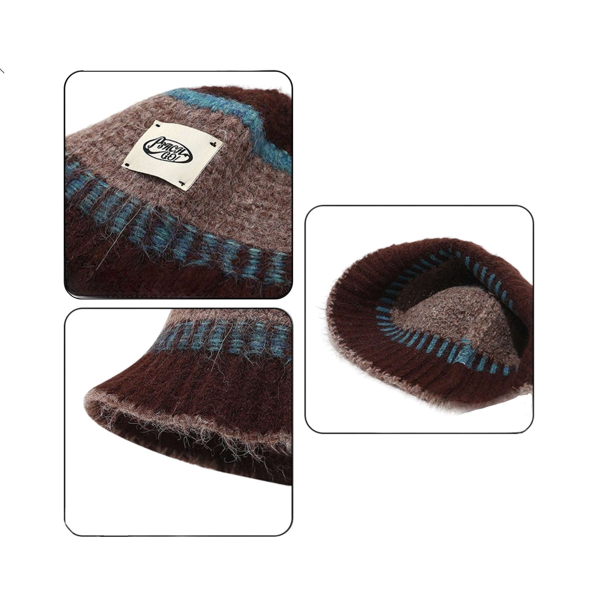 Vintage Hand-Knit Bucket Hat – Wide Brim, Warm & Cozy