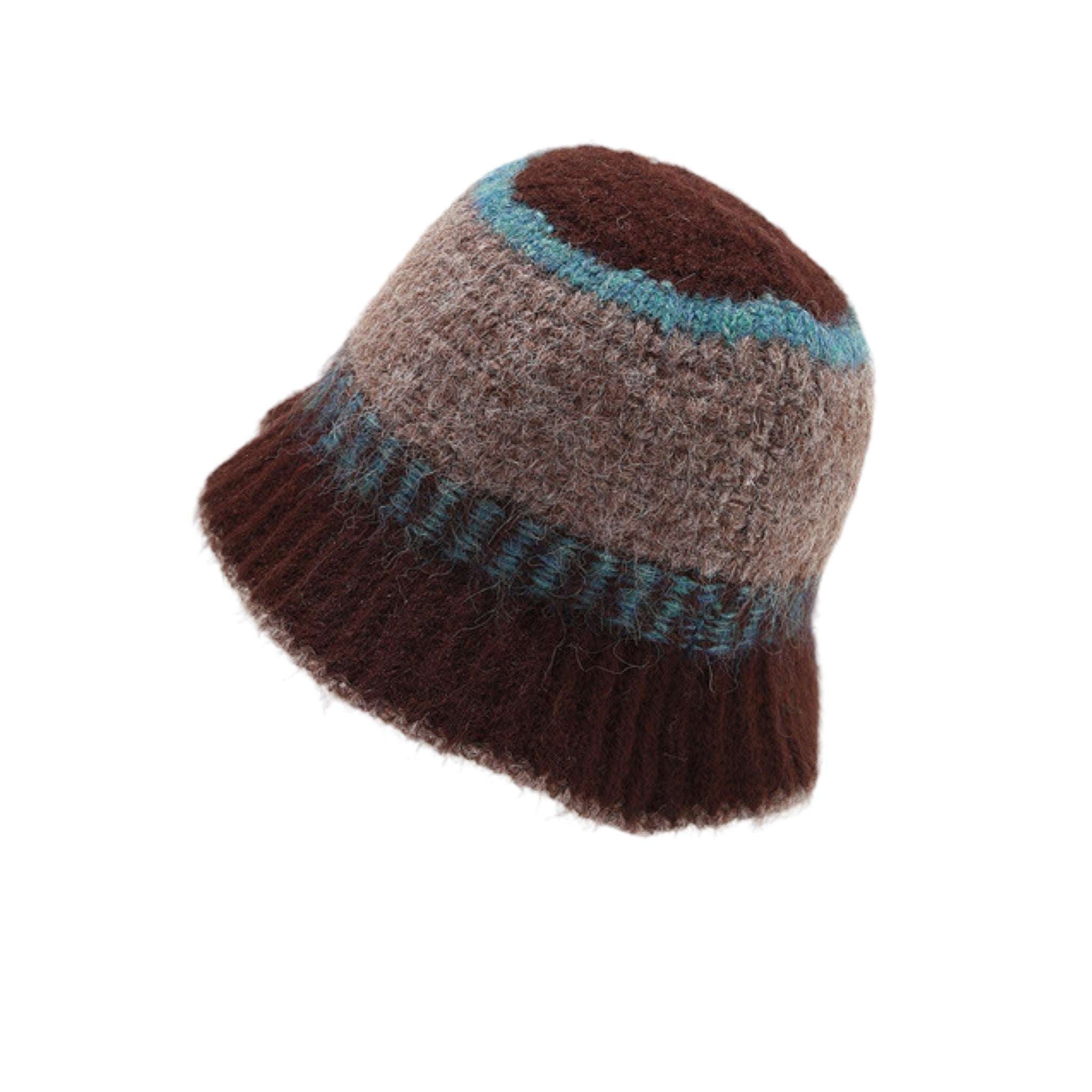 Vintage Hand-Knit Bucket Hat – Wide Brim, Warm & Cozy