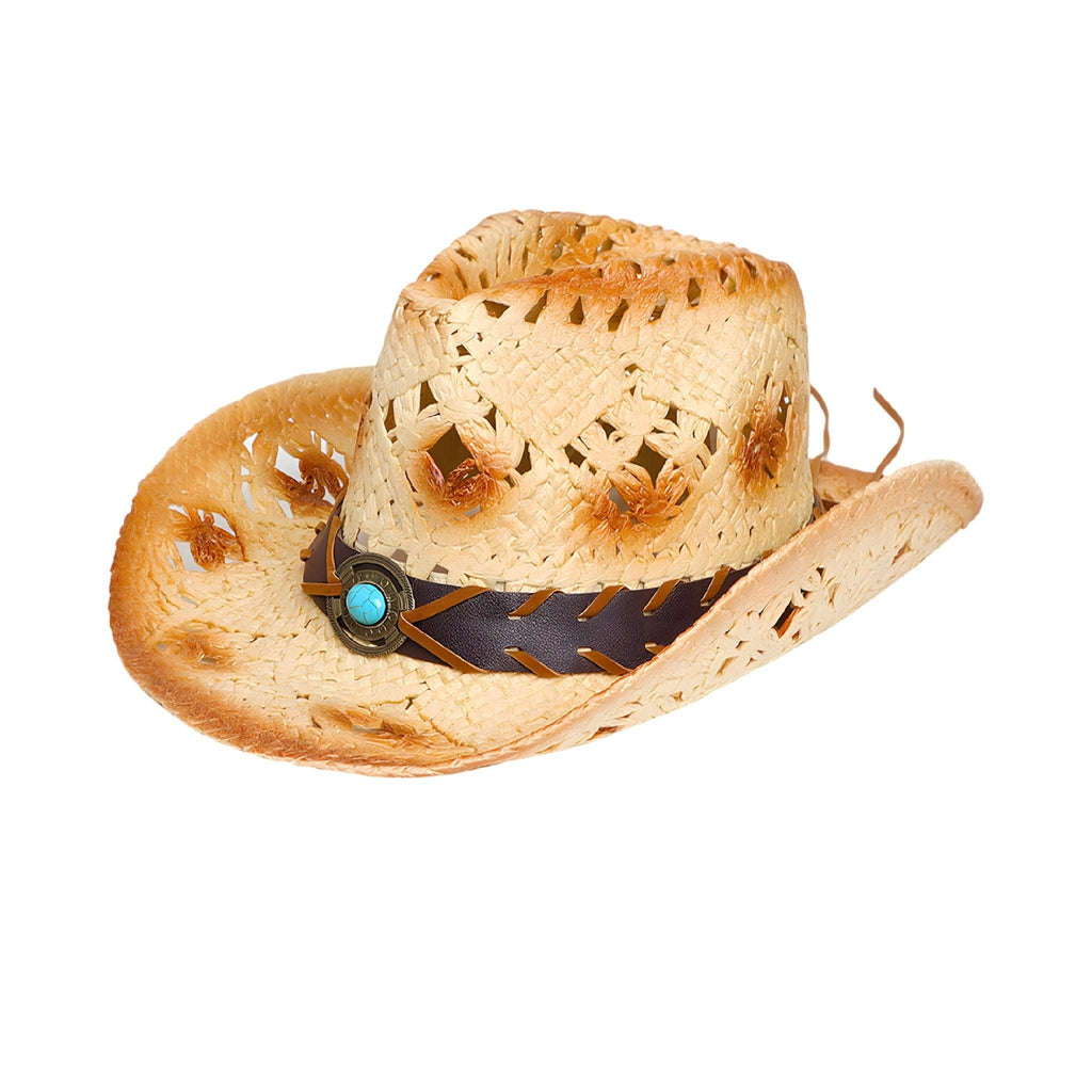 Western Vintage Wide Brim Straw Sun Hat – Breathable & Foldable