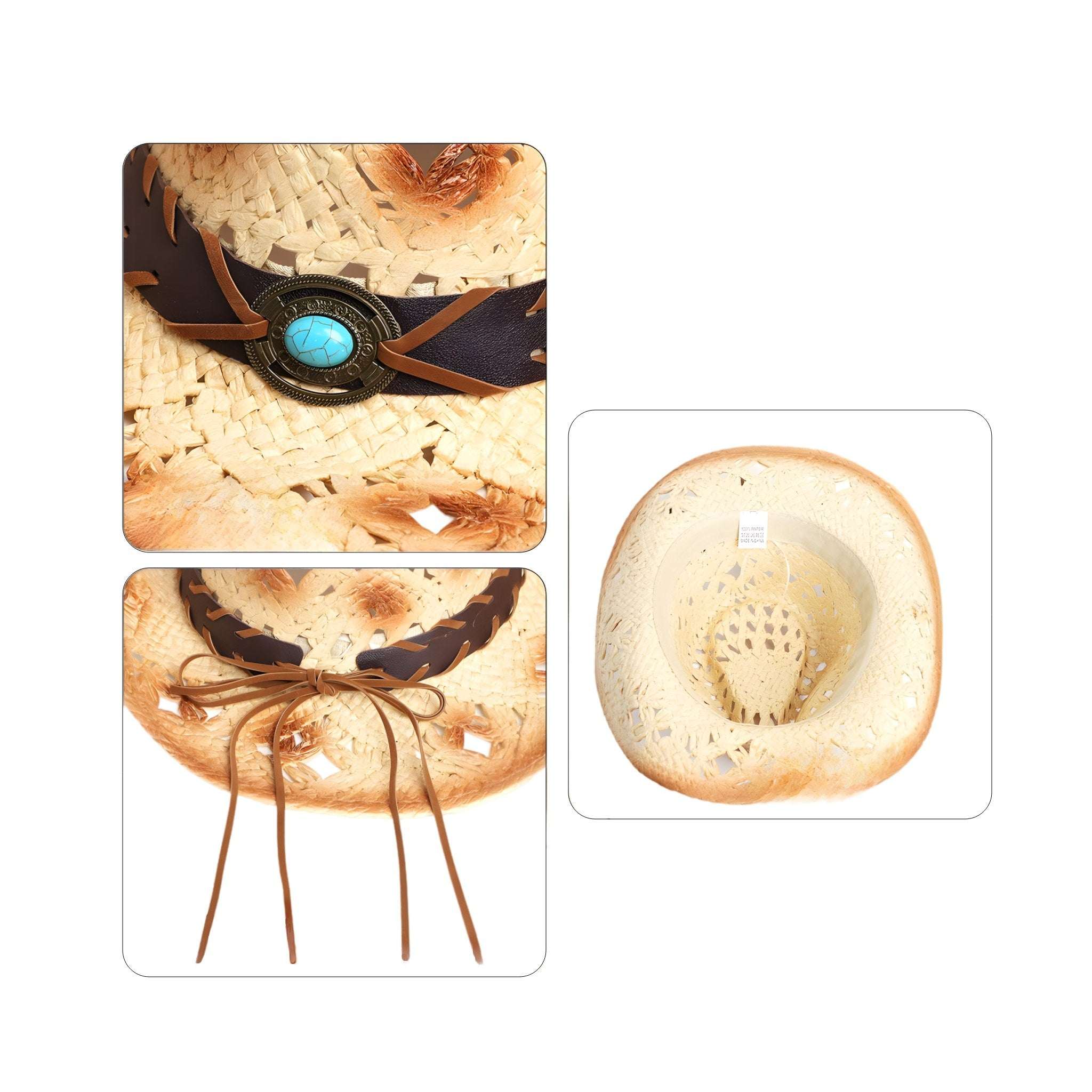 Western Vintage Wide Brim Straw Sun Hat – Breathable & Foldable