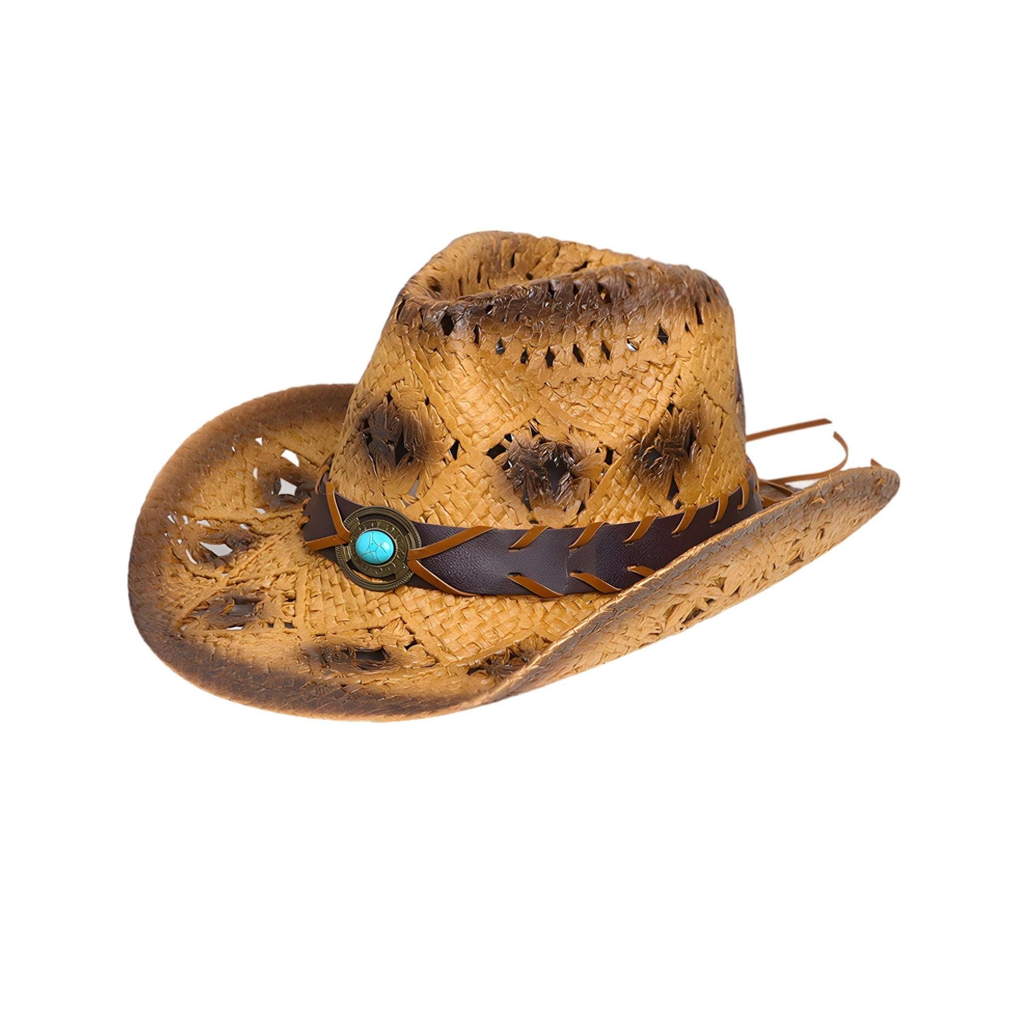 Western Vintage Wide Brim Straw Sun Hat – Breathable & Foldable