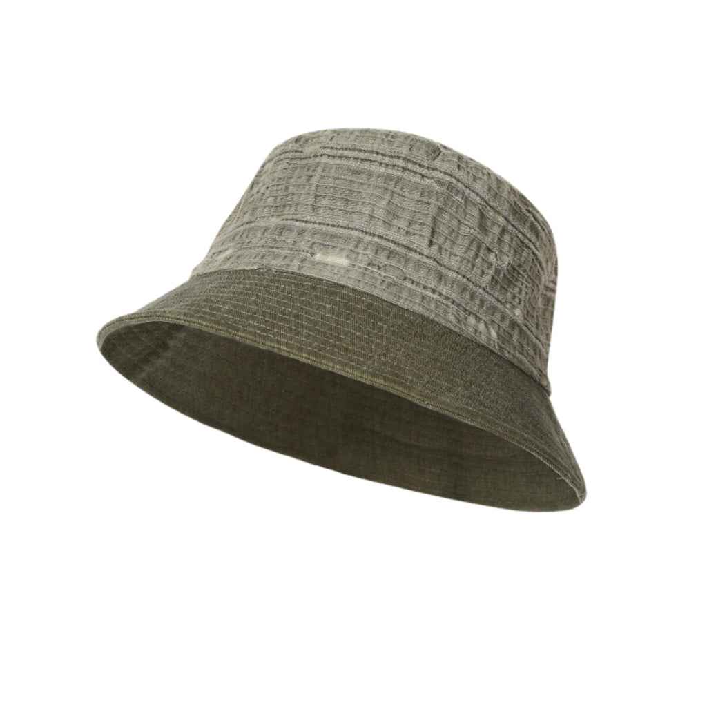 Meriple Women's Cotton Bucket Hat in army green, designed for large faces with an extra-wide brim for sun shading.
