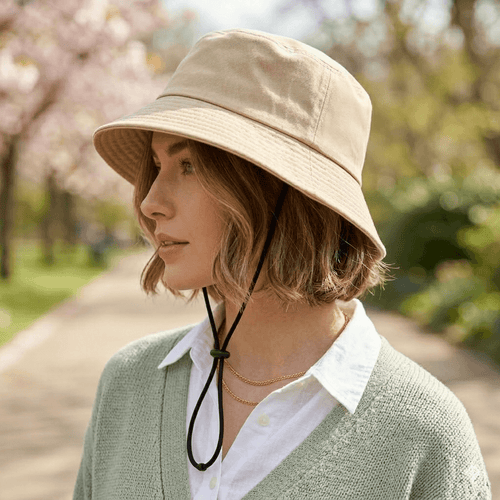 Quick-dry sun bucket hat with wide brim for sun protection, perfect for hiking and beach days