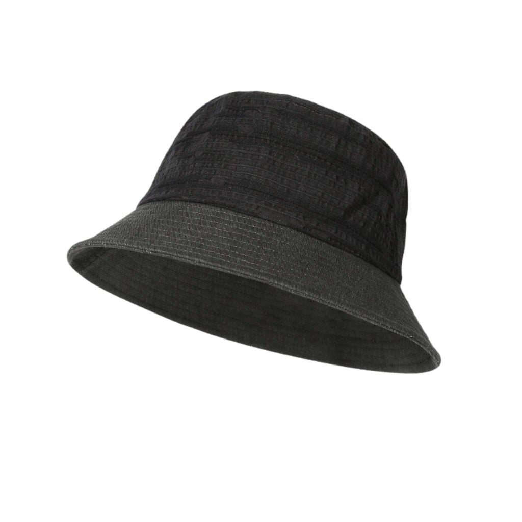 Meriple Black Cotton Bucket Hat for large heads, featuring a structured 3D fit and 57-59cm circumference.All-Season Cotton Bucket Hat.

