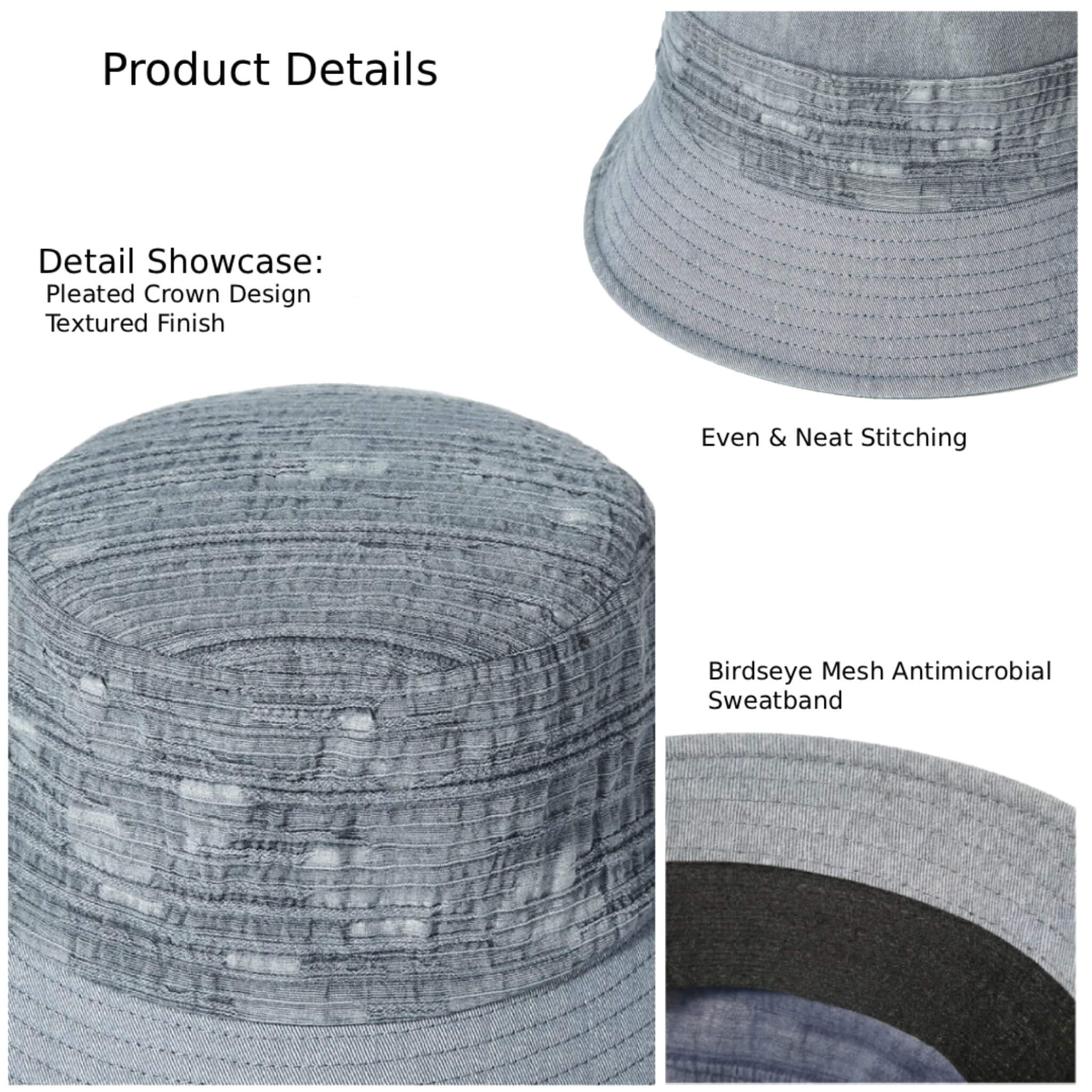 Product details of Meriple hat: Pleated crown design, even stitching, and antimicrobial birdseye mesh sweatband.3-Season Versatility: Perfect for Spring, Summer, and Autumn.