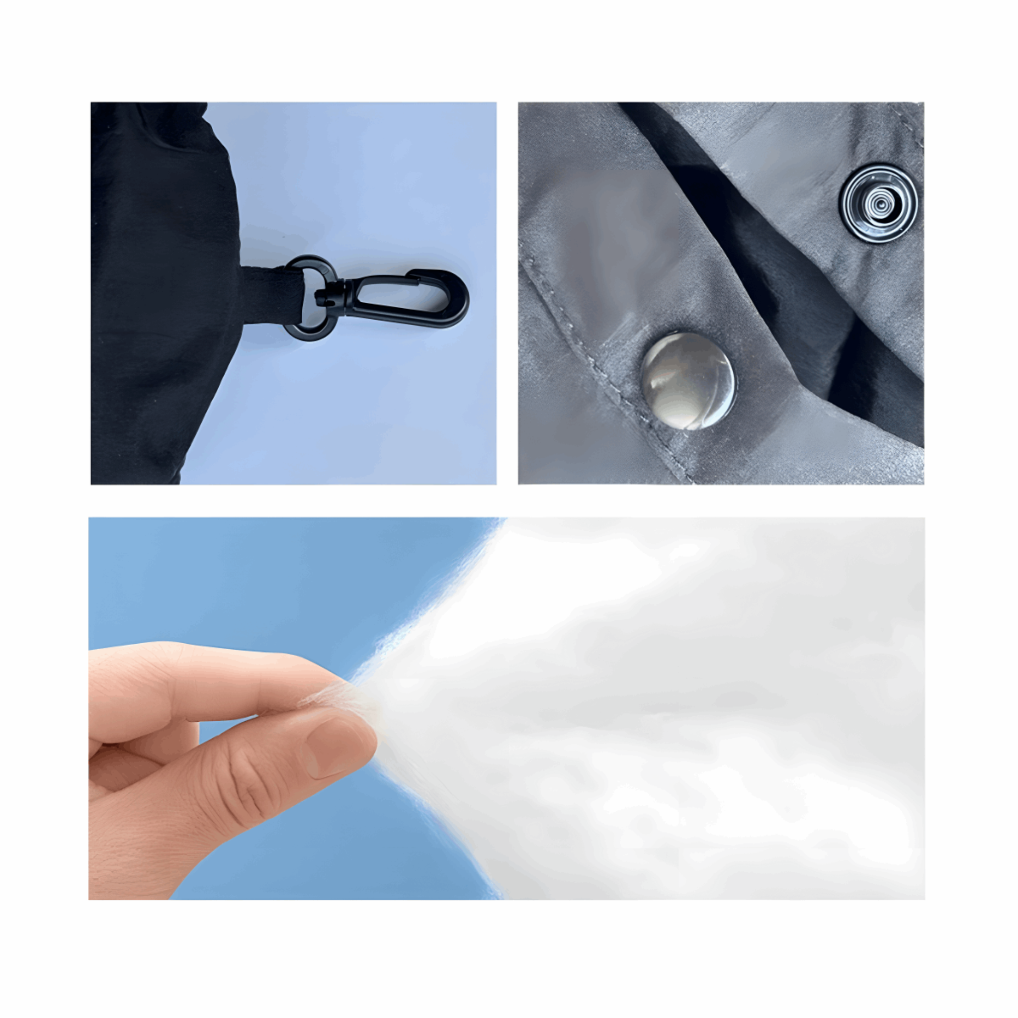 Meriple  bucket hat features: functional clip, sturdy snap button, and high-quality fabric