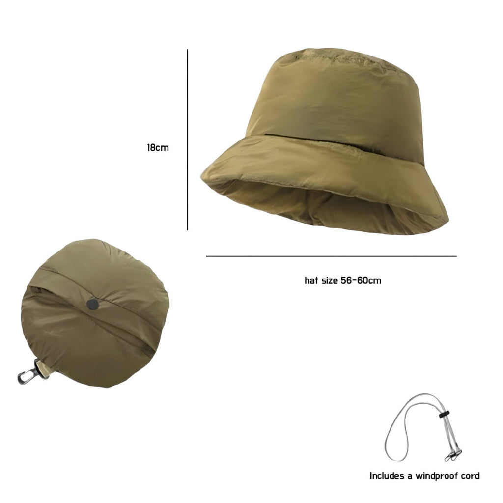Meriple lightweight bucket hat in khaki: size information, windproof cord, and  foldable design