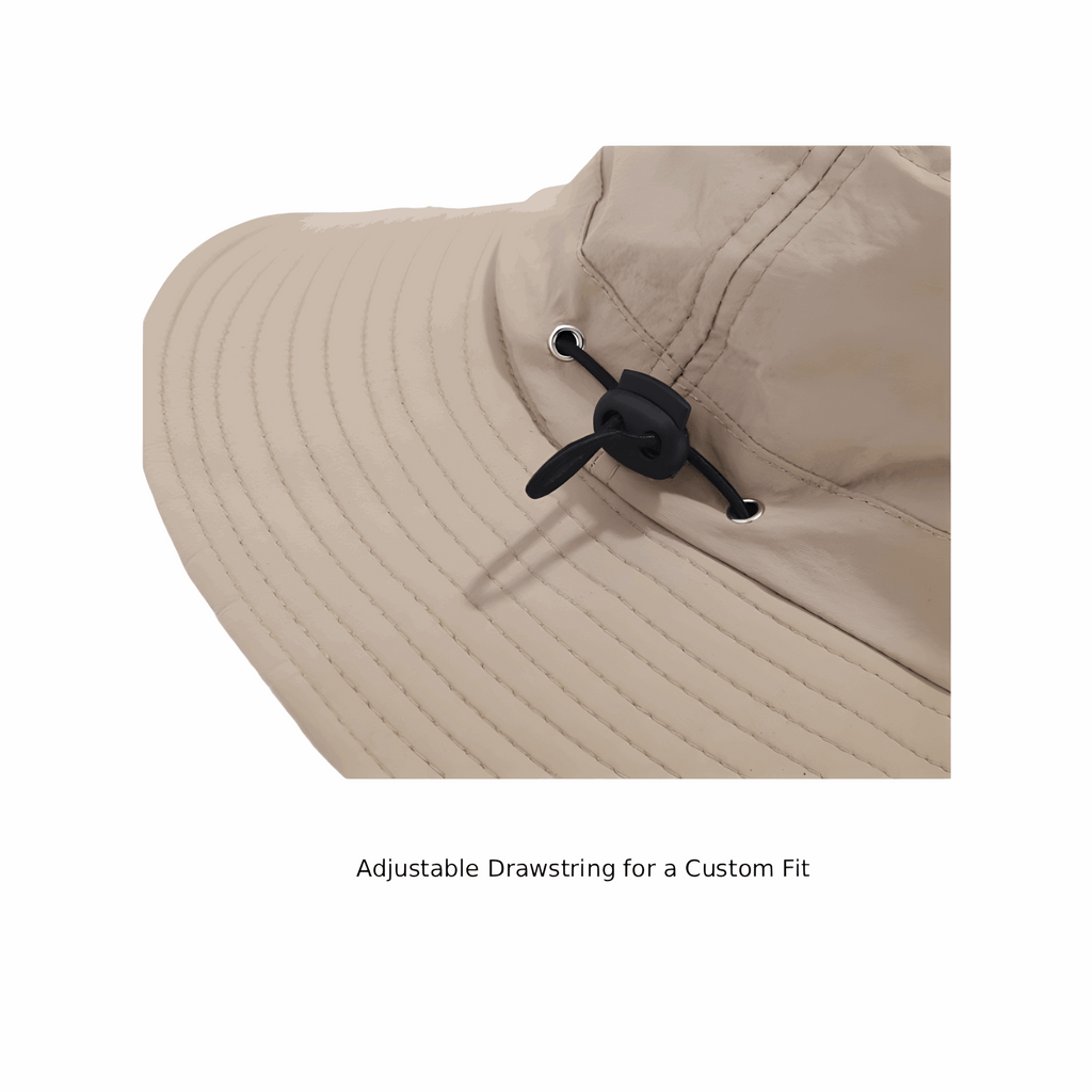 MERIPLE light beige wide brim quick-dry sun bucket hat brim detail, breathable nylon fabric