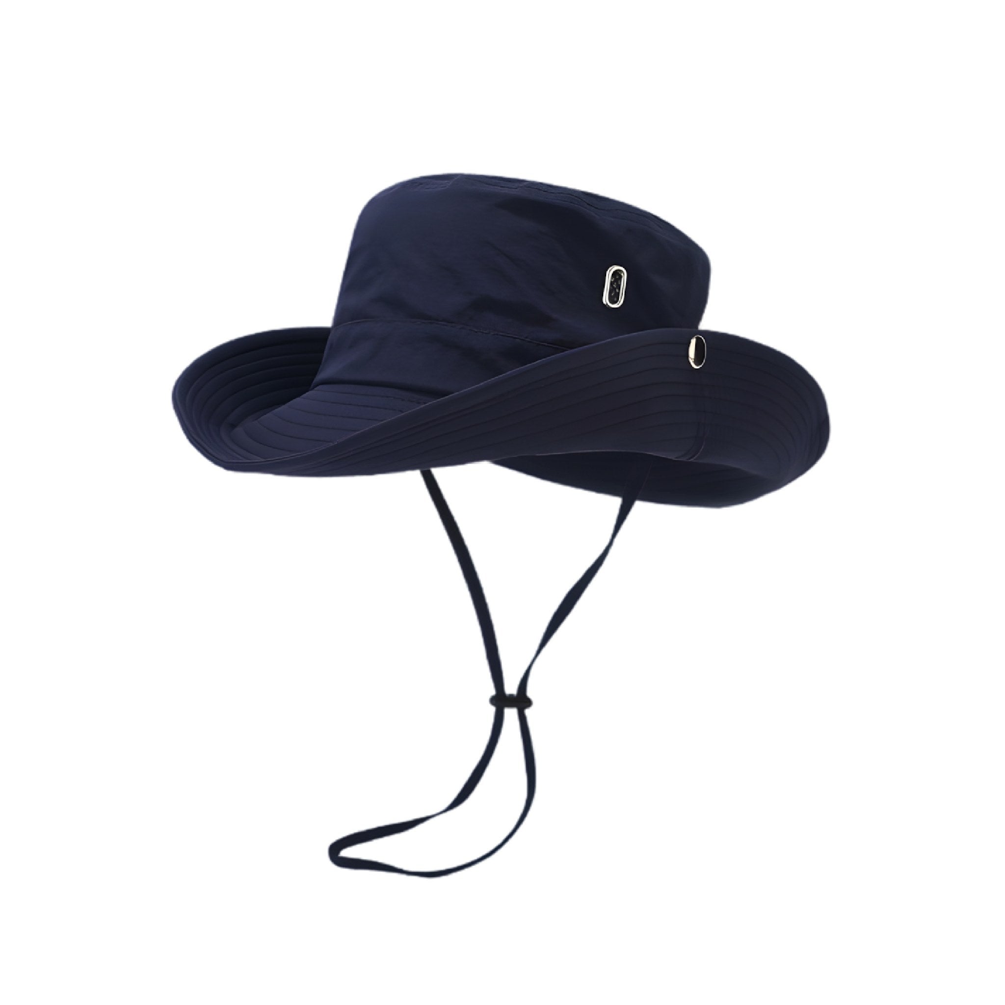 MERIPLE navy blue wide brim quick-dry sun bucket hat with chin strap, waterproof for UK weather