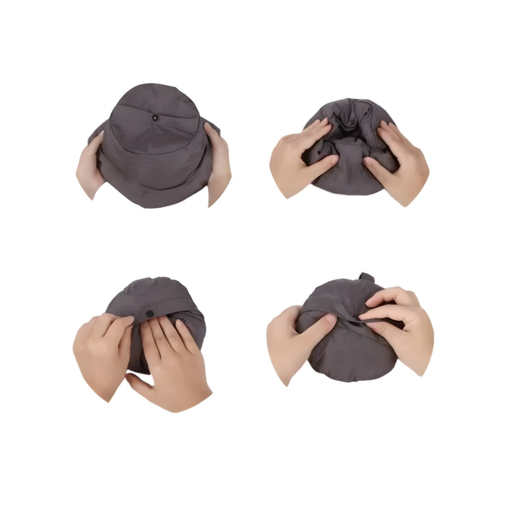 packable winter bucket hat showing foldable design