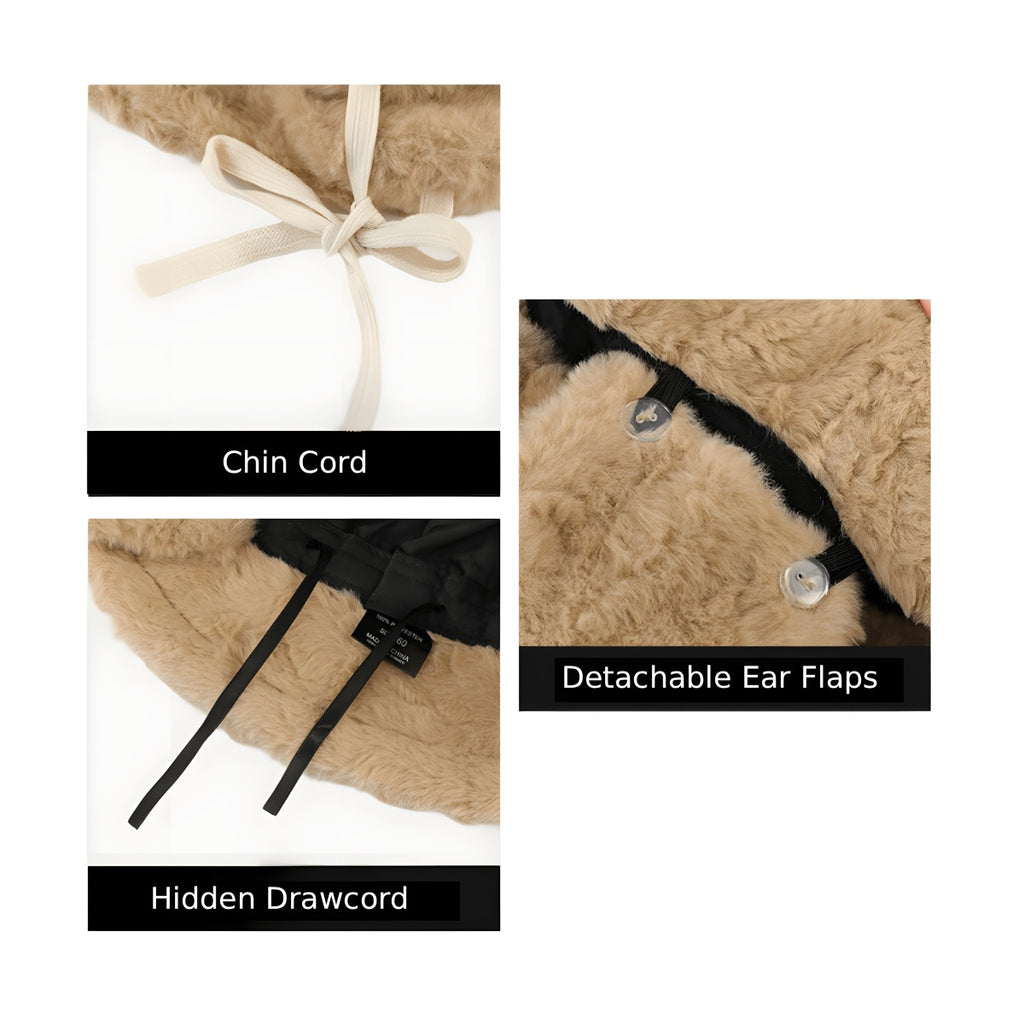 Plush Bucket Hat Warm Winter Beanie with Face Slimming Fit oversized