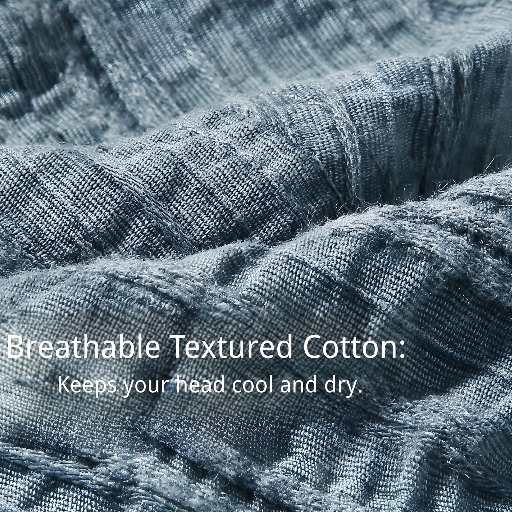 Close-up of Meriple textured cotton fabric, showcasing the breathable and airy material that prevents stuffiness.