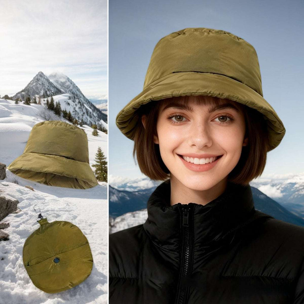 woman wearing waterproof winter bucket hat outdoors