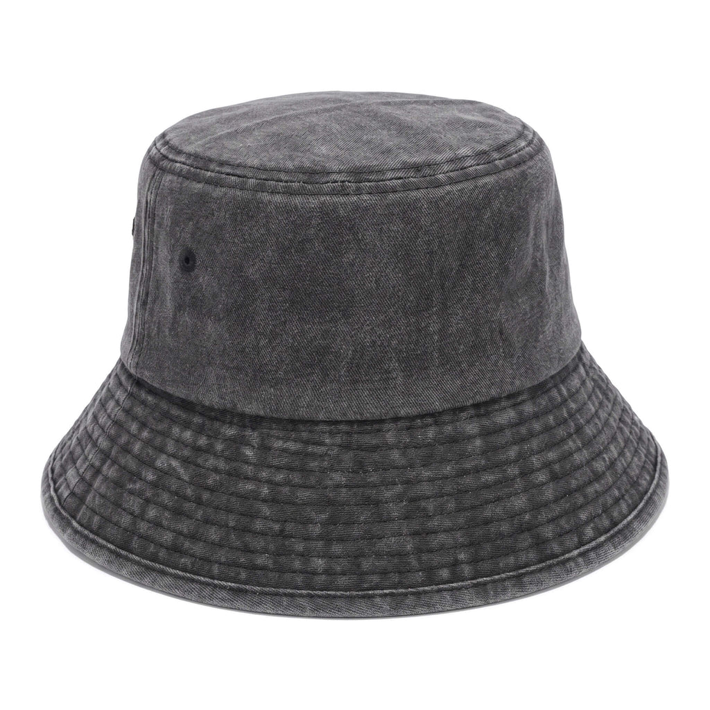 Front view of Meriple XXL bucket hat for big heads (63-65cm) in dark grey washed cotton.