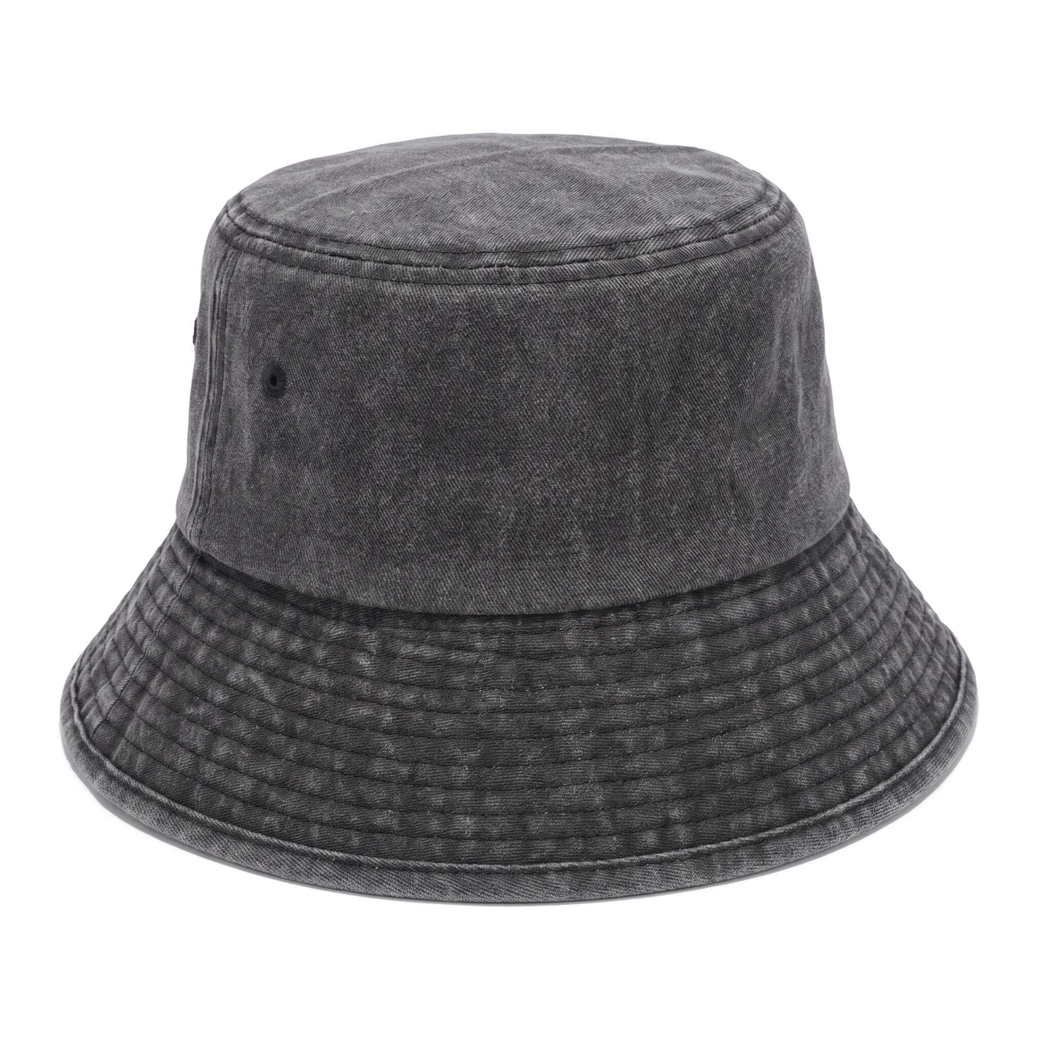 Front view of Meriple XXL bucket hat for big heads (63-65cm) in dark grey washed cotton.