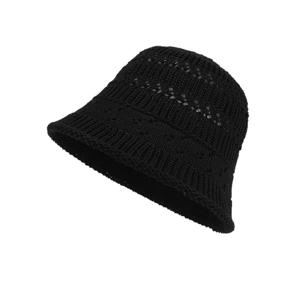 Black celebrity-inspired cutout bucket hat lightweight knit summer sun hat