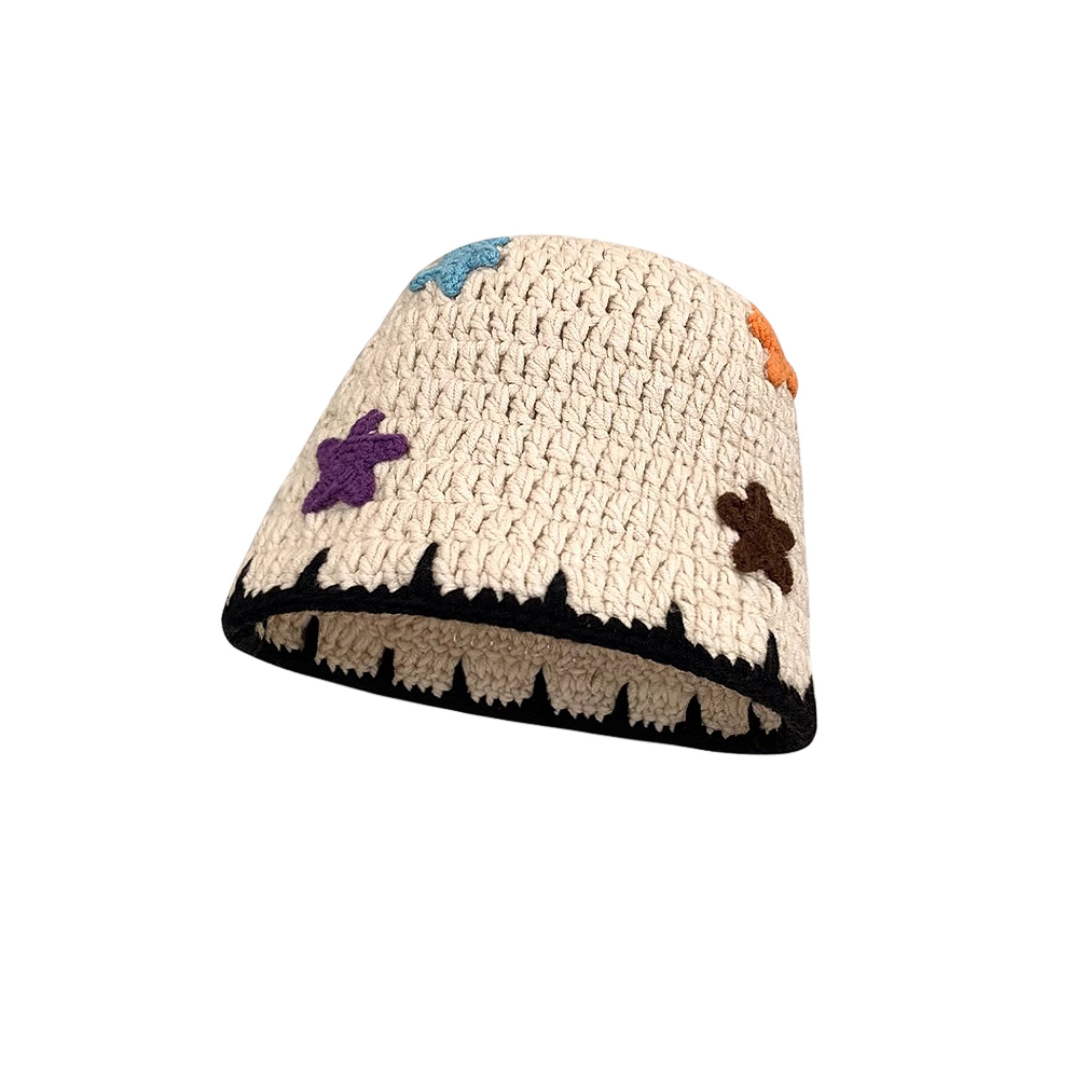  Beige with Contrast Trim knit bucket hat with soft textured finish and high crown design