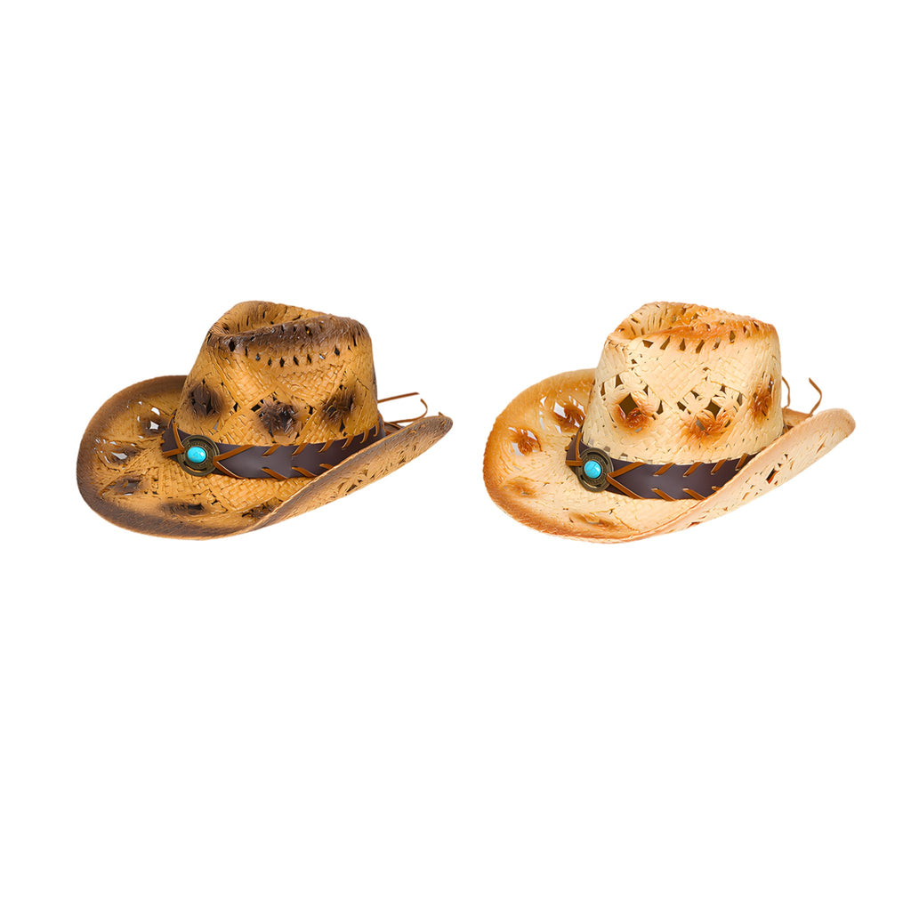 Western Vintage Wide Brim Straw Sun Hat – Breathable & Foldable