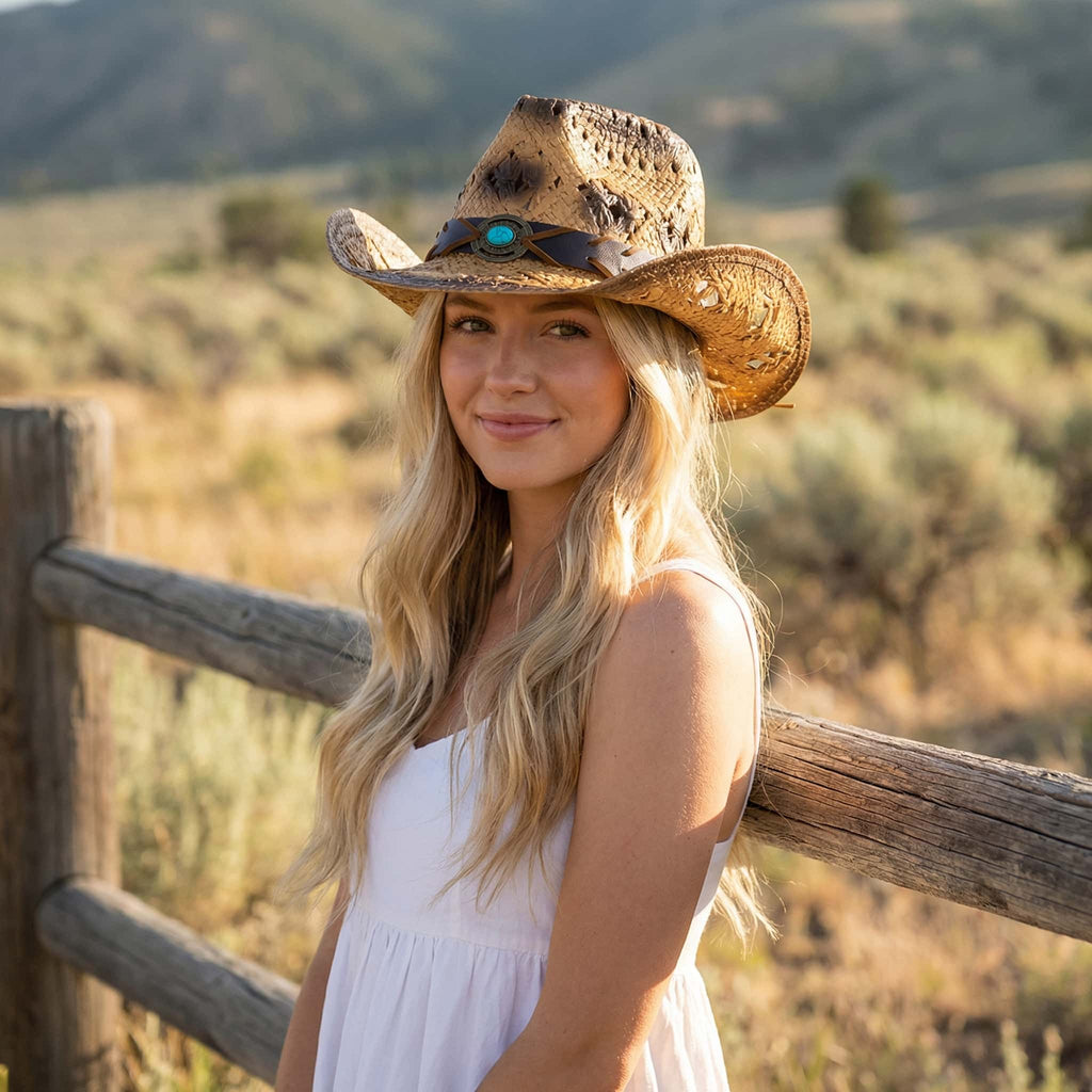 Western Vintage Wide Brim Straw Sun Hat – Breathable & Foldable