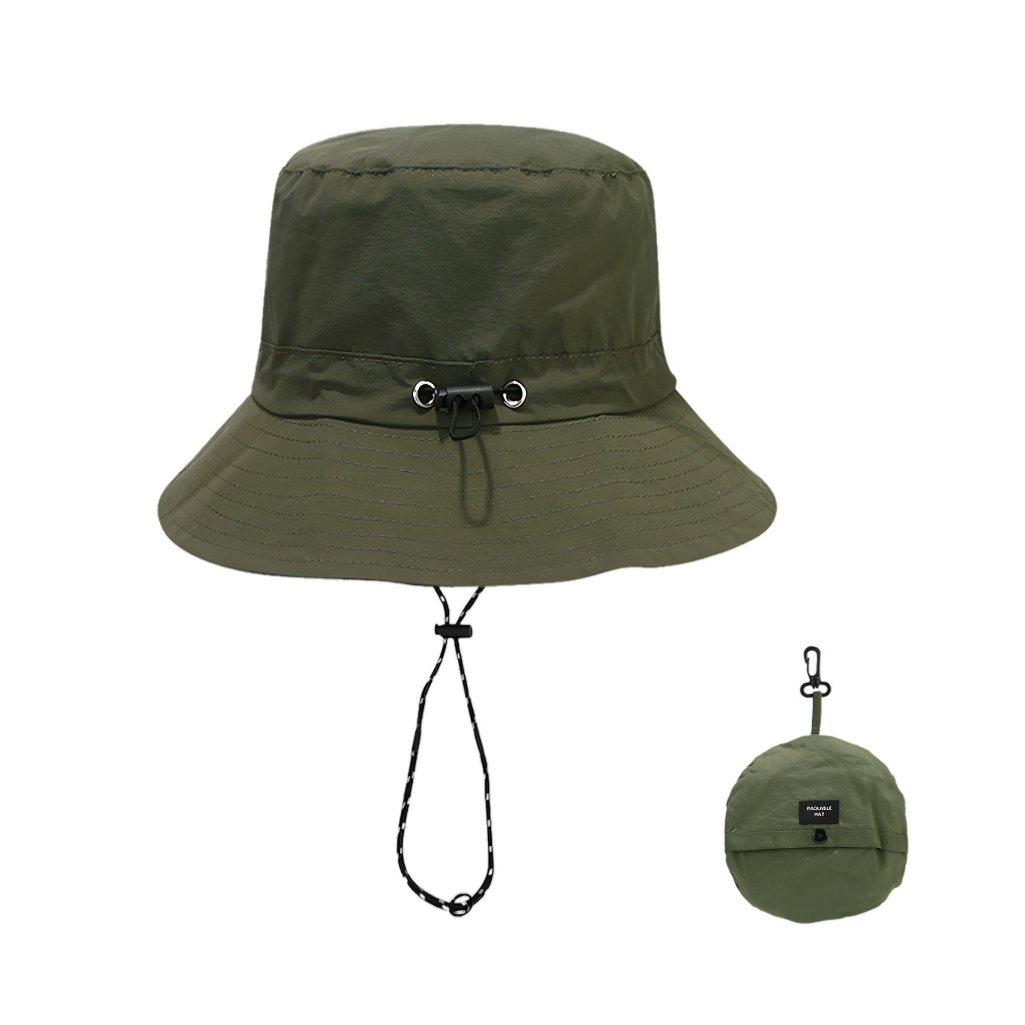unisex army-green waterproof UV-protective bucket hat with string for outdoor