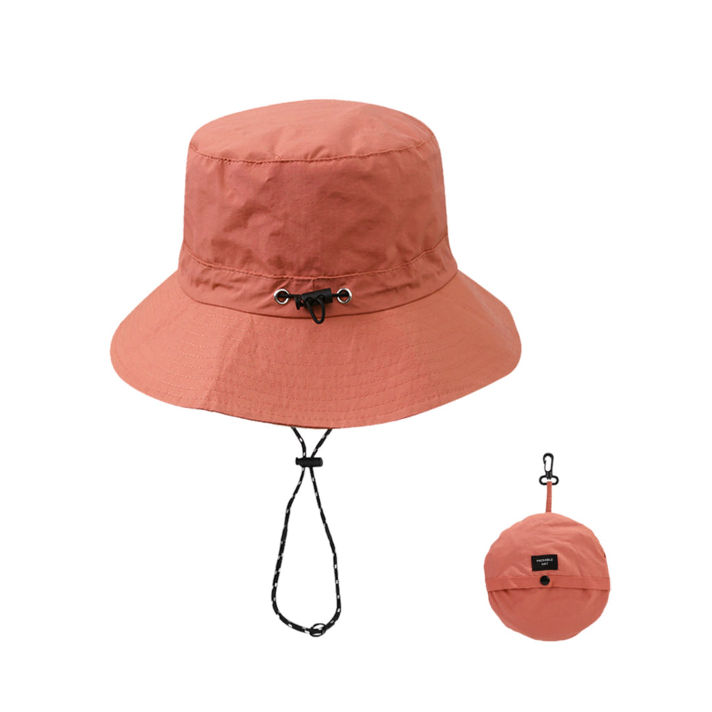 unisex brick red waterproof UV-protective bucket hat with string for outdoor