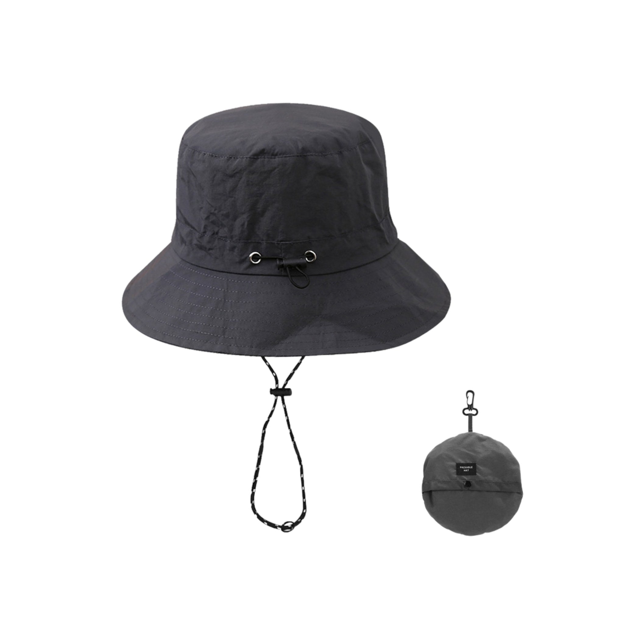 unisex dark gray waterproof UV-protective bucket hat with string for outdoor