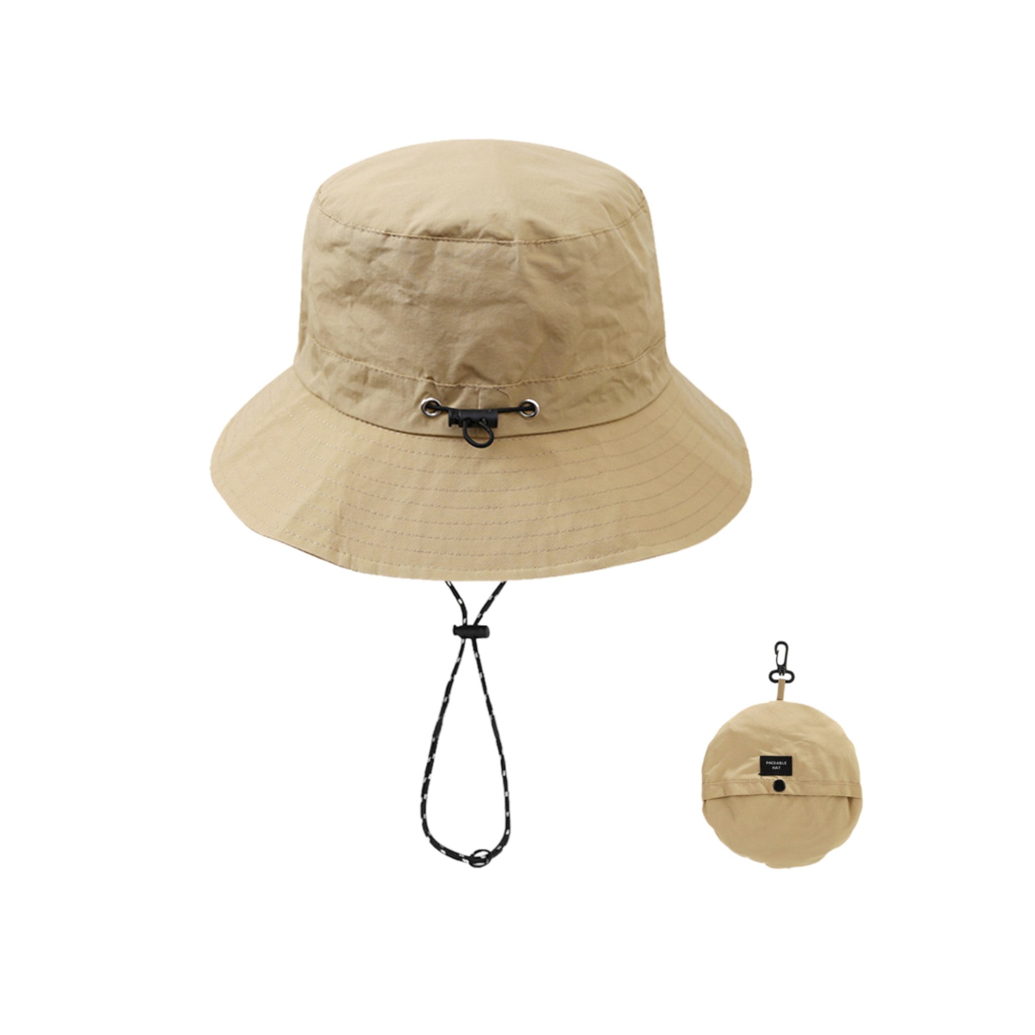 unisex khaki waterproof bucket hat with string for hiking
