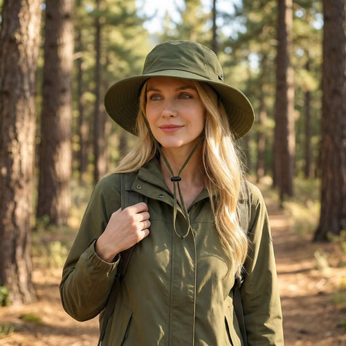 Meriple olive green XL bucket hat for large heads up to 66cm – waterproof UV protection sun hat for hiking in forest.