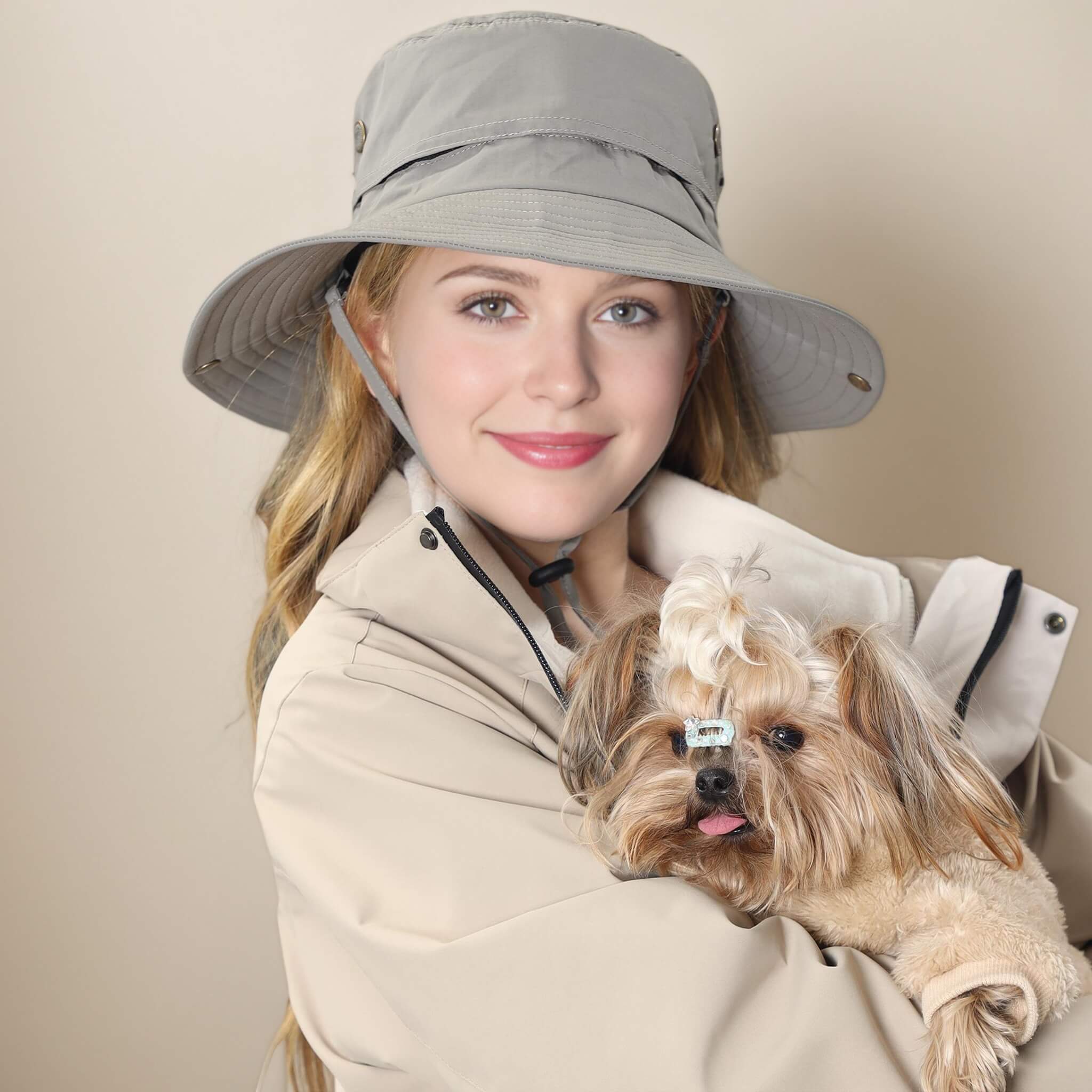 Sun bucket hat for big heads with wide brim gray color water resistant