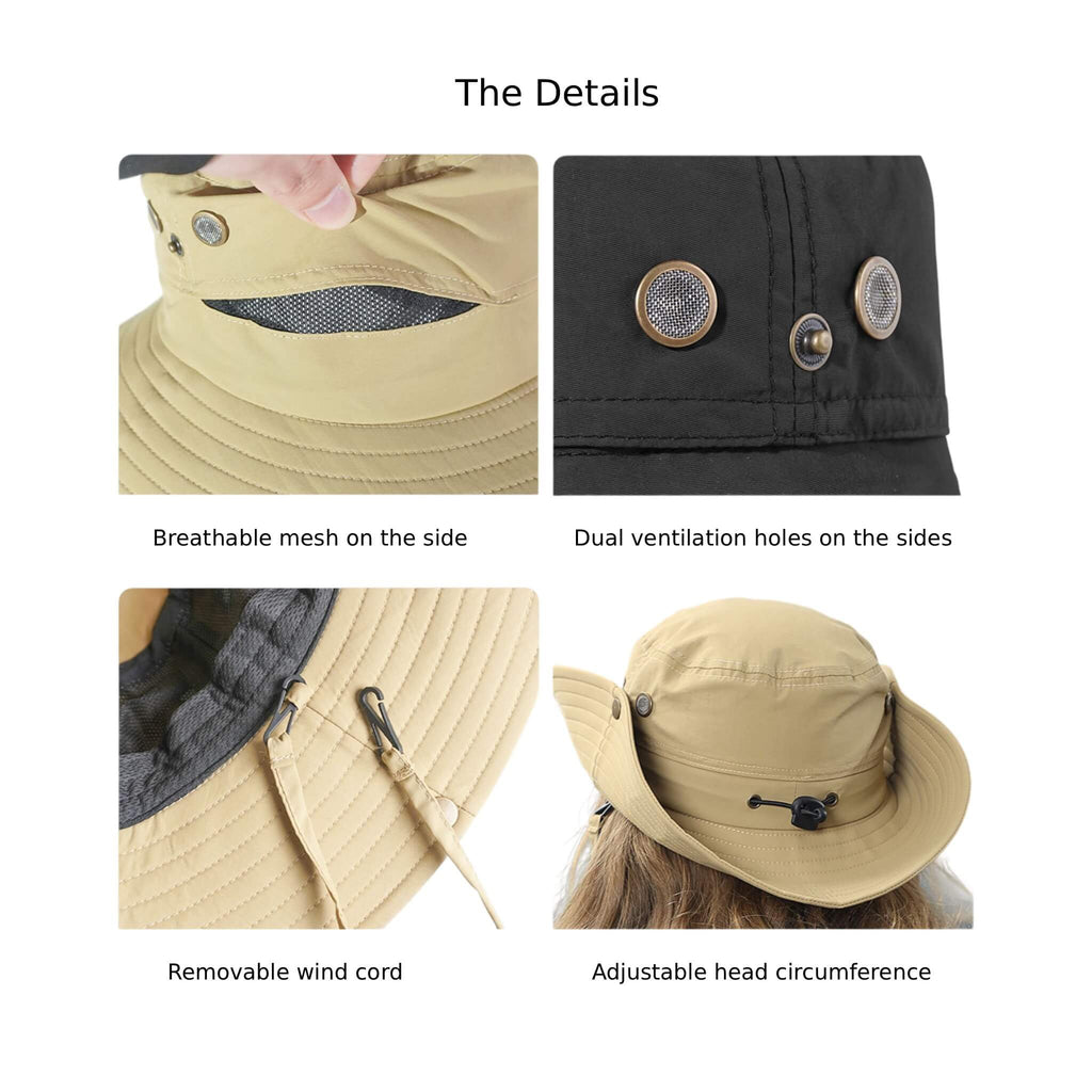 Sun bucket hat for big heads with wide brim lightweight and breathable, water-resistant, quick-dry, available in multiple sizes including large head circumference.