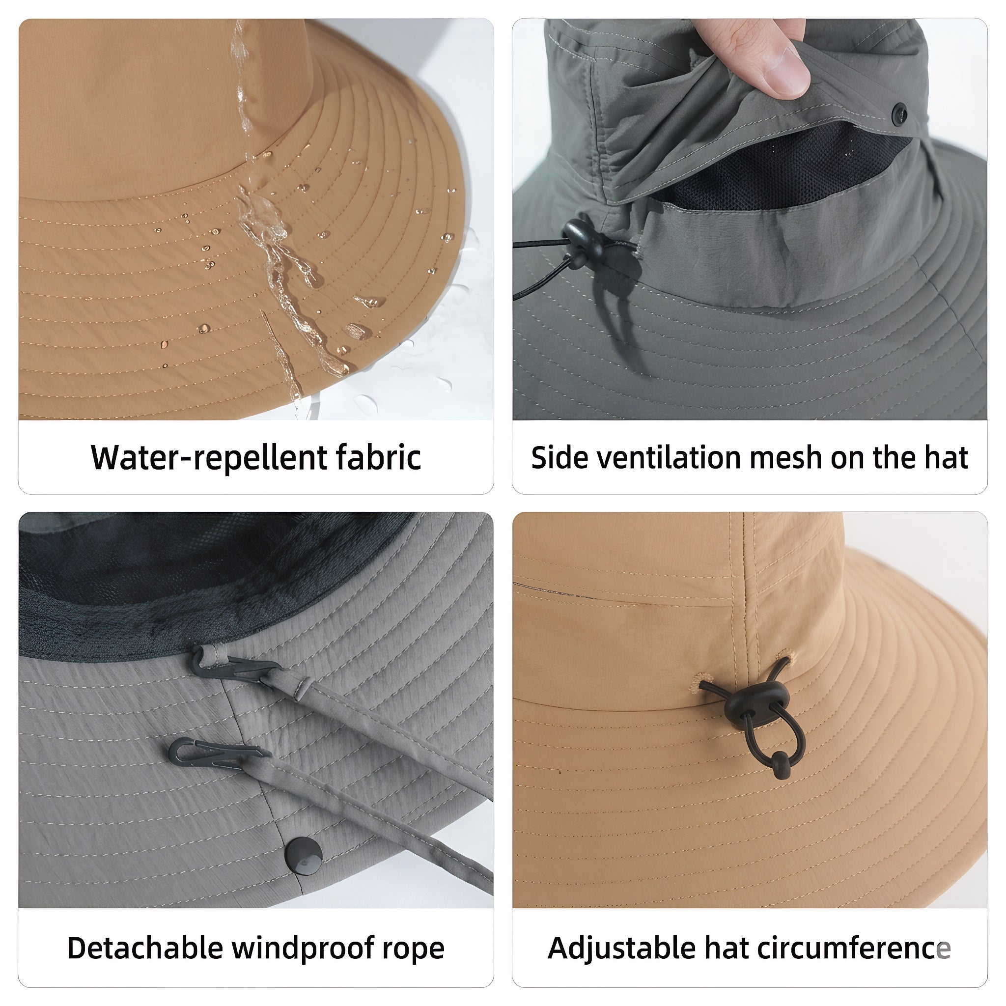 Meriple unisex bucket hat features waterproof breathable detachable windcord adjustable size – Durable and adjustable sun hat with side ventilation for optimal comfort.
