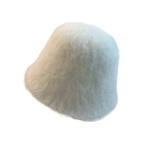 White rabbit fur bucket hat by MERIPLE - cozy chic winter essential