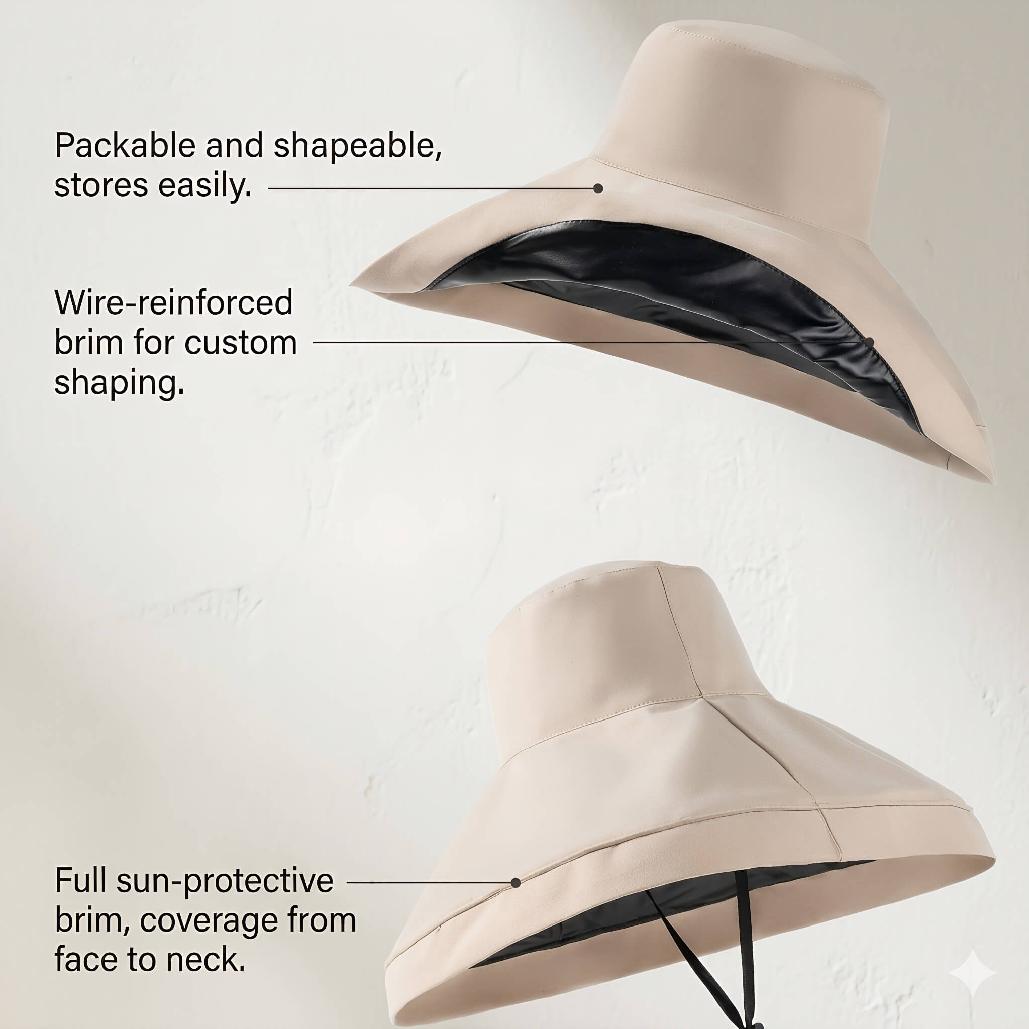 Womens Wide Brim Sun Bucket Hat – Foldable UV Protection Summer  Hat